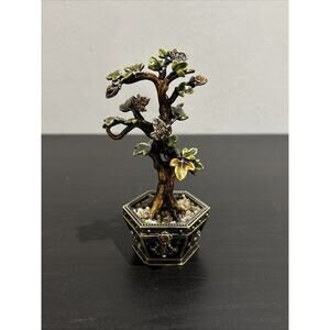 Bonsai Tree Jeweled Trinket Box with Austrian Crystals Mini Bonsai Brown Green5”